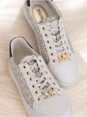 Michael Kors Light Gray and Gold MK Logo Low-Top Sneakers